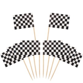 Pangda 100 Pack Checkered Racing Flag Toothpicks Cupcake Picks Toothpick Flag Dinner Race Car Cake Toppers Decorations Party Supplies