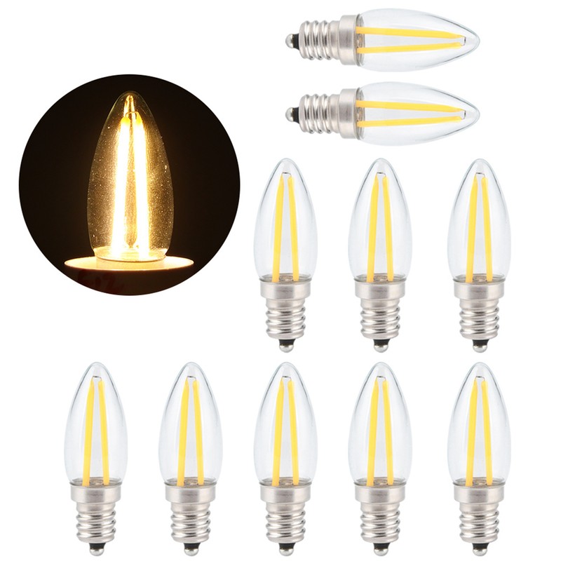 10Pcs E12 Long Filament Small LED Light Bulbs Dimmable Lamp