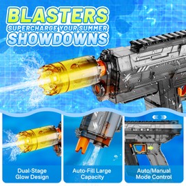 Automatic Electric Water Gun for Adults & Kids, Water Squirt Gun w/Realistic Led Muzzle Flash, Auto Water Blaster Pistol 800ML Large Water Tank, Summer Pool Beach Party Toys (Black)