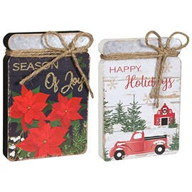 Farmhouse Winter Seasonal Holiday Decor Christmas Decorations Shelf Sitter - Tiered Tray Signs (Christmas Red Truck)