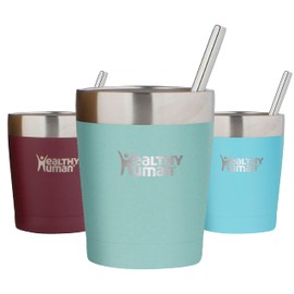 Healthy Human Stainless Steel Tumbler with Straw | Splash Proof Insulated Travel Cruiser Cup | Eco-Friendly Coffee Tumblers with Straws Cleaner & Splash Proof Lid (12oz, Neon Mint)
