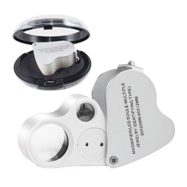XSAJU Jewelry Loupe Magnifier, 30x, 60x, 2 Types of Lenses, Eyepiece Magnifier with LED Light, Foldable, Storage Case Included (Silver)