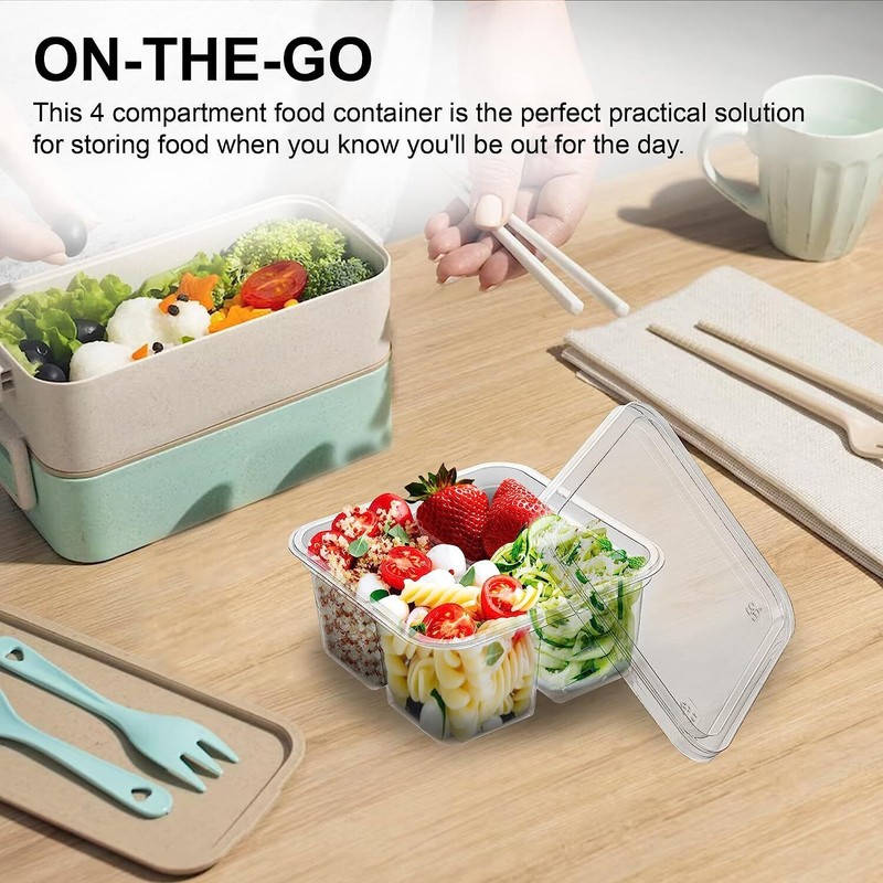 MT Products Plastic 4 Compartment Bento Box 6" x 2"