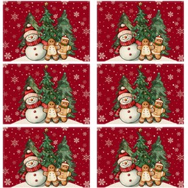 XCHI - Juego de 6 manteles individuales para árbol de Navidad, diseño de muñeco de nieve rojo de invierno, para fiesta, hogar, cocina, comedor, decoración de mesa, 12 x 18 pulgadas