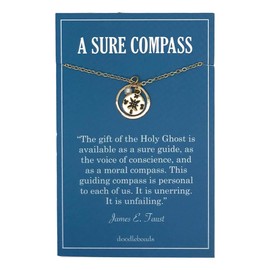 Doodle Beads Compass Necklace, Sure Compass 16" + 1" Extender Sparkling Chain. Baptism Gift, Graduation Gift (Gold)