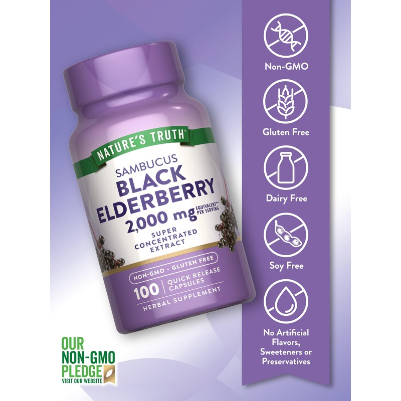 Nature's Truth Black Elderberry Capsules | 100 Count | Super