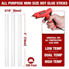 Arrow Mini Hot Glue Sticks, 200 Pack Clear Glue Gun Sticks, 4" and 5/16' Diameter High Viscosity All-Purpose Glue Stick for DIY Art, Craft General Repairs, Festival Home Decoration | Arrow Fastener