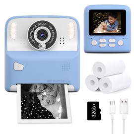 Instant Print Camera for Kids, Christmas Birthday Gifts for Age 3-12, 2.4 Inch Screen Children Selfie Digital Camera, Toddlers Portable Travel Toys for 3 4 5 6 7 8 9 10 Year Old Girls Boys (Blue)