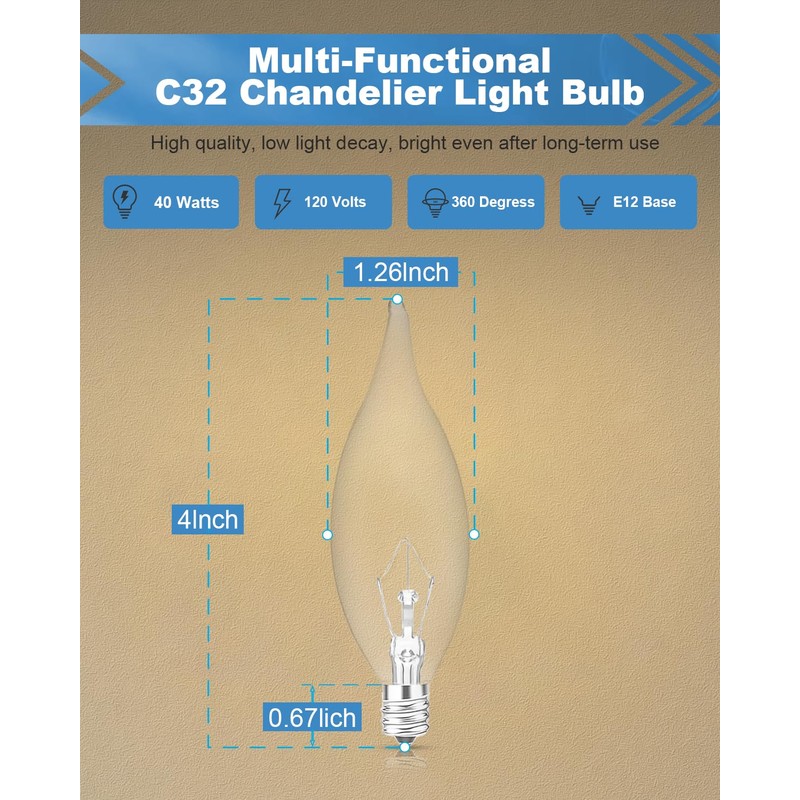 E12 B10 Clear Candle Base Bulb with Warm White 2700K,