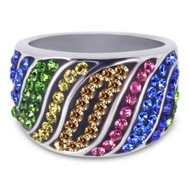 Savlano 18K White Gold Plated Rainbow Colorful Ring for Women (7)