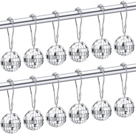 Bokon 12 Pcs Mirror Disco Balls Party Shower Curtain Hooks 70s Theme Party Bathroom Decor Silver Disco Retro Shower Curtain Rings Hooks Stainless Rustproof Bedroom Pendants for Disco Party Supplies