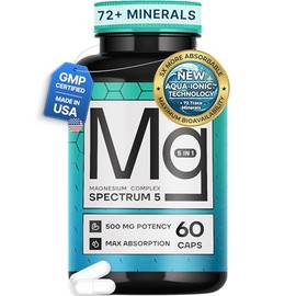 Spectrum 5 Magnesium | 5-in-1 Complex + 72 Trace Minerals for Enhanced Absorption | Irish Sea Sourced | 500mg per Serving | Made in USA, Third Party T