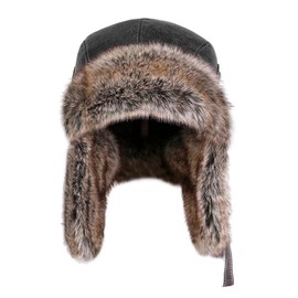 Unisex Aviator Hat Warm Faux Leather Aviator Hat Suede Windproof Trapper Hat Faux Fur Russian Hat Winter Hat with Ear Flaps Adjustable Bomber Hat Fur Hat, black