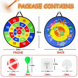 SULOLI Kids Dart Board Set,Montessori Toy Dinosaur Theme Double Sided Indoor Outdoor Party Games Toys Gifts for 3 4 5 6 7 8 9 10 11 12 Year Old Boy Girl and Adult