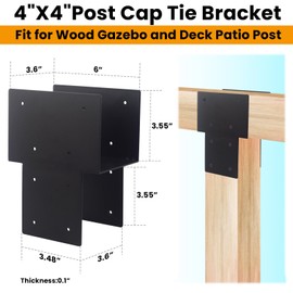 1 PC 4"x4" Post Caps Tie Brackets (Actual 3.5"x3.5"), Heavy Duty Metal Steel Connectors for Gazebo, Deck, Patio Wood Post to Beam Support-Black