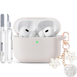 Soft Silicone Case for AirPods Pro 2nd/1st Generation, Protective Cases Cover with Cleaning Kit & Keychain, Compatible with AirPods Pro 2 for Women Girly, Anti-Scratch, Shockproof (Stone)