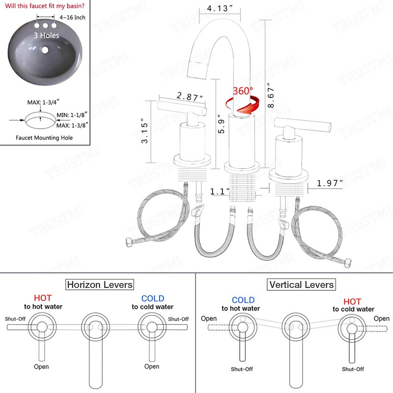 TRUSTMI 2 Handle 8 Inch Widespread Bathroom Sink Faucet with