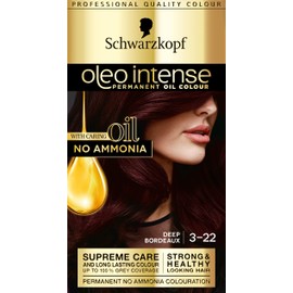Schwarzkopf Oleo Intense, Permanent Red Hair Dye, Ammonia Free, Up to 100 Percent Grey Coverage, Deep Bordeaux 3 -22