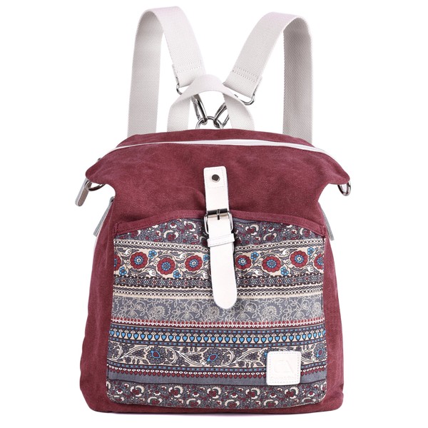 ArcEnCiel Women Girl Backpack Canvas Rucksack Shoulder Bag (Maroon)