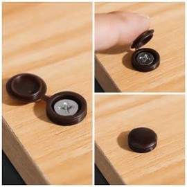 Glvaner M4 (80 pcs) Dark Brown Color Collated Screws Caps Hinged Screw Cover Caps with 20 PCs #8 x 1-1/4" (4.2 x 32mm) Flat Head Wood Screws Stainless Steel 304 (18-8) for TV or Furnitures