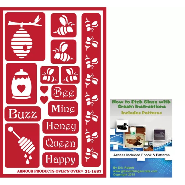 Glass Etching Secrets Honey & Bee Reusable Adhesive Vinyl Stencils: