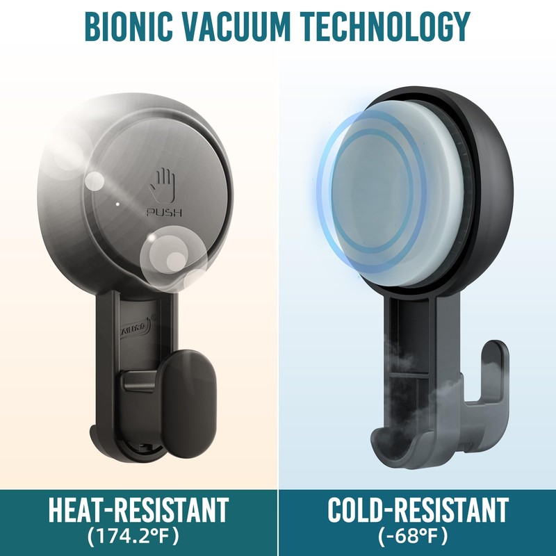 TAILI Black Bathroom Suction Hooks with Vacuum Suction Cups- No