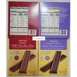 Trader Joe's Mini Milk Chocolate & 70% Cacao Dark Chocolate Bars 100 Calories 3.17oz 90g (Four Boxes)