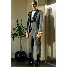 Men's Tuxedo Jacket & Vest | Unique Smoking Jacket with Velvet Shawl Lapel | Prom, Wedding & Party Suits for Men (Navy,XXL)