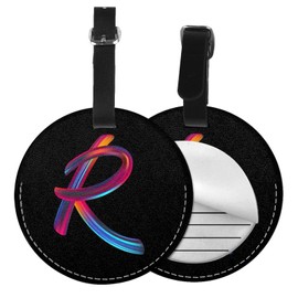 2 Pack Initial Luggage Tag for Suitcase, Colorful Letter Design Cruise Name Bag Tags, Round Baggage Identifiers with Privacy Cover, Leather ID Label for Women Men Kids Travel, Rainbow Letter R