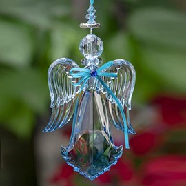 Crystal Quality Acrylic Angel Ornament (Long Base with Wings Down, Blue)