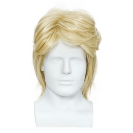 Men Mix Blonde Short Layered Natural Wavy Wig, Heat Resistant Synthetic Hair Wig for Male Halloween Cosplay Daily Wea