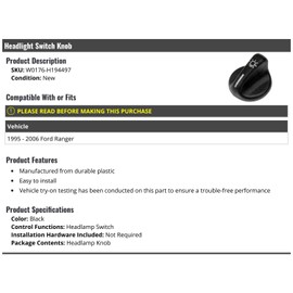 Marketplace Auto Parts Headlight Switch Knob - Compatible with 1995-2006 Ford Ranger