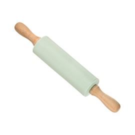 CoCud Silicone Rolling Pins, 12.2" Length, Silicone & Oak Non-Stick Ergonomic Wooden Handle Fondant Dough Roller Light Green - (Applications: for Baking DIY Projects)