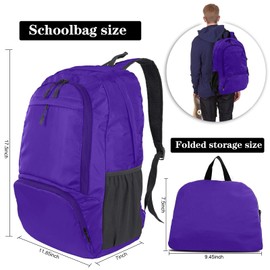 Dewellyoo Lightweight Foldable Packable Rucksack Waterproof Breathable Daypack For Outdoor Camping Hiking Travel School Backpack Women Men Kids (Light Purple)