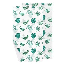 Cotton Soft Bath Hand Towels Set of 2 for Kids Women Men Girls Boy Turquoise Teal Palm Leaves Soft Face Towel Bathroom Hand Towels of Bathroom Hotel Spa Kitchen Decorative Towels 28.3 X 14.4 Inch