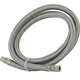 Eastman 25 Feet Flexible Ice Maker Connector, 1/4 Inch x 1/4 Inch Compression Connection, Braided Stainless Steel with Nickel-Plated Brass Nuts, 48392