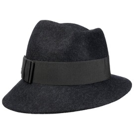 LIERYS Asym Melange Women's Hat - Made in Italy - Made in Italy - Made of 100% Wool Felt - Plain Felt Hat with Grosgrain Ribbon and Bow - One Size (55-57 cm) - Fedora Hat - Outdoor Hat Autumn/Winter,