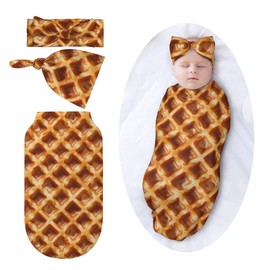 Figtihw Food Swaddle Blankets Newborn Receiving Blanket Baby Swaddle Wrap with Headband Hat Set for Baby Girls Boys