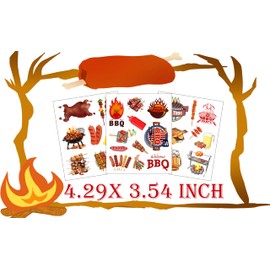 PIBIPAID 200 Pcs Camping BBQ Tattoos Temporary Stickers - Barbeque Party Supplies Decorations Camping Themed Birthday Baby Shower Party Tattoos