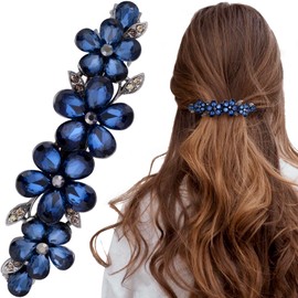 Joez Wonderful Rhinestone Hair Clips, Bridal Hair Accessories for Women, Sparkly Crystal Hair Pins, Fancy Hair Barrettes for Wedding, Bride, Long Hair (Blue Flower, 1 Pcs)