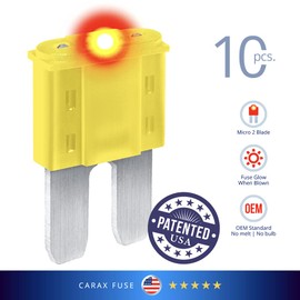 CARAX Glow Fuse – Premium Fuse Micro 2 Blade APT/ATR – 20A Kit 10 pcs – Glow When Blown LED Automotive Fuse – Smart Auto Glow Fuse Easy Identification – 10 pcs