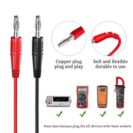 Cleqee 4mm Banana Plug to Alligator Clips Test Leads Kit Crocodile Clips Copper Soft Cable Wire Set 2PCS Red + Black