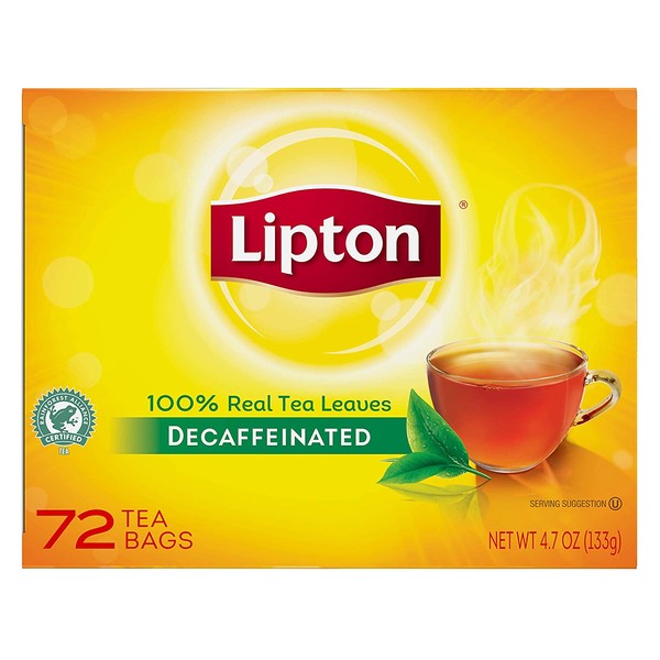 Lipton Decaffeinated Black Enveloped Hot Tea Bags Made with Tea Leaves Sourced from Rainforest Alliance Certified Farms, 72 count, Pack of 6