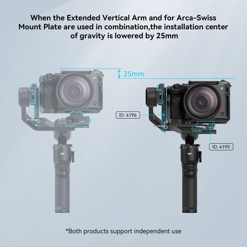 SmallRig RS 3 Mini Extended Vertical Arm, Extension Mount Plate