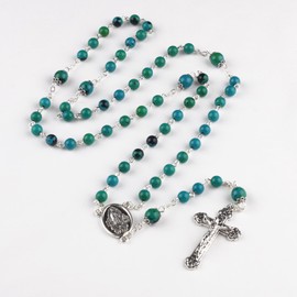 HELLOWIN Women Men Catholic Rosary Bead Necklace, Rosary Bracelet,Auto Rearview Crucifix Cross Rosary Pendant Set (Guadalupe-green)