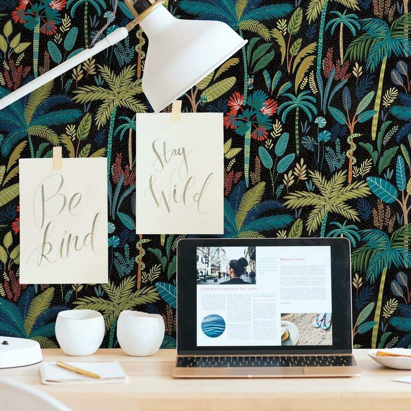 RoomMates RMK11642RL Tropical Eden Black and Blue Peel and Stick