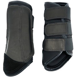 QMYBROW Brush Horse Boots, Gaiters Protectors, Protective Equipment and Training Equipment, Neoprene, Waterproof Cloth and Genuine Leather (Black, Cob (Medium))