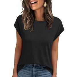 AUTOMET Womens Summer Tops T Shirts Cap Sleeve Business Casual Dressy Spring Fashion Outfits Cute Trendy Vacation Clothes 2025 Black M