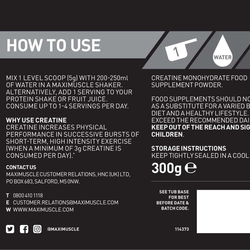 Maximuscle Creatine | Performance Boosting Creatine Monohydrate Powder | Unflavoured,