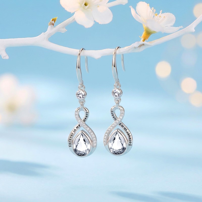 Eusense Birthstone Dangle Earrings for Women Infinity Pear-shaped Stone Drop